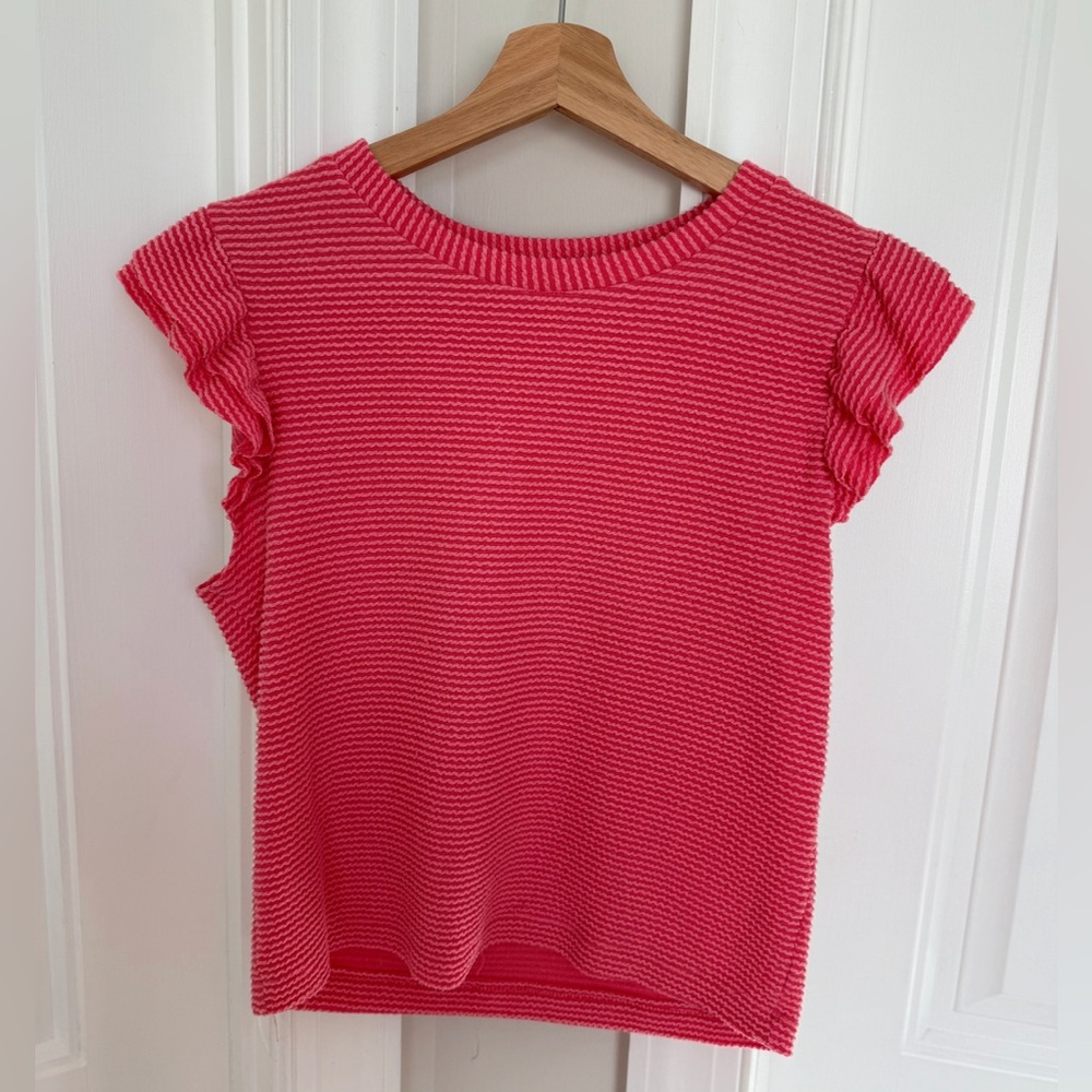 Moa Moa Mini Striped Flutter Ruffle Sleeve Top